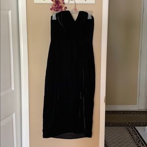 Strapless Velvet Black Dress w/ Side Slit